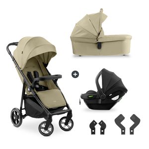 hauck 3w1 zestaw wózków dziecięcych Shop N Care Trio Set z wózkiem, gondolą, fotelikiem samochodowym dla niemowląt od urodzenia do 22 kg, mały, składany, funkcja rozkładania, uchwyt na kubek i tacka, ochrona UV 50+ (szary)