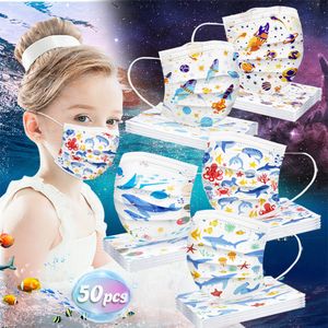 50 Stück Kinder Gesichtsmaske Mundschutz Cartoon 3-lagig Einwegmaske für Kinder