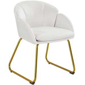Yaheetech Gepolsterter Sessel mit Blütenblatt-Rückenlehne, Lehnstuhl mit Metallbeinen Gold, Esszimmerstuhl Polstersessel für Schminktisch, Küchenstuhl in Blumenform Weiß