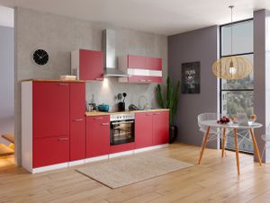 Küche Küchenzeile Küchenblock Leerblock Einbauküche 300 cm Weiß Rot Respekta