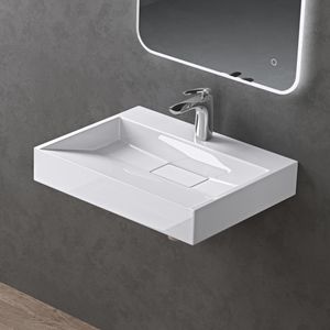 doporro Waschbecken Aufsatzwaschbecken Mineralguss Hängewaschbecken Waschtisch weiß 50x46x11cm mit Armaturloch inkl. Ablaufgarnitur Colossum19