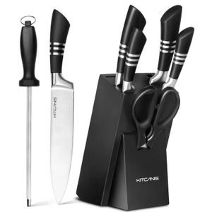 Messerset Messerblock 8 teilig, Profi Kochmesser mit Edelstahl, inklusive Küchenschere und Spitzer, Massivholzmesserblock