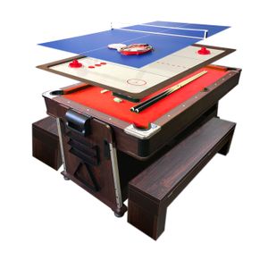 Billardtisch 7FT MATTEW ROT + Tischhockey + Tischtennistisch + Tischdecke+Bänke