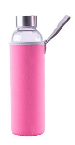 Steuber Glas-Trinkflasche mit Tasche 1000 ml, mit Tragelasche, Borosilicatglas mit Schutzhülle/Edelstahldeckel, für Sport/Büro/Reisen, pink