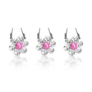 Haarnadeln Perlen Strass Blume Hochzeit Braut Haarschmuck Kommunion Haar Pin Set rosa 12er Set