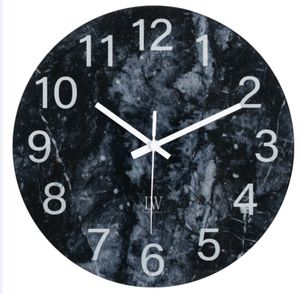 LW Collection Küchenuhr Lina schwarz-weißer Marmor 30 cm – Wanduhr mit geräuschlosem Uhrwerk