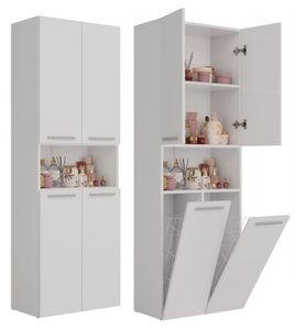 ADGO® Badezimmer Schrank mit 2 Wäschekörben Hoher Badezimmerschrank Eingebauter Wäschekorb Wäscheschrank
