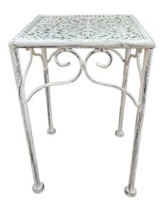 Beistelltisch Metall Tisch weiß grau shabby Telefontisch Metalltisch Groß 38 x 28 x 28 cm