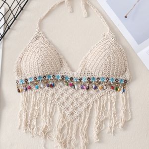 Solides Neckholder-Top mit Quasten, Urlaub, Strandkleidung, Sommer, ärmelloses Crop-Top, Damenbekleidung Solides Neckholder-Top mit Quasten, Urlaub, Strandkleidung, Sommer, ärmelloses Crop-Top, Damenbekleidung