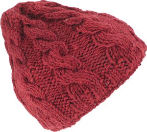Handgestrickte Wollmütze mit Zopfmuster, Strickmütze aus Schurwollle, Wintermütze - Weinrot, Uni, Wolle, Mützen