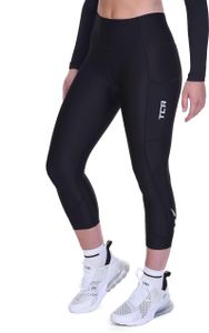 Damen 3/4 Gepolsterte Radleggings mit hoher Taille, atmungsaktive Fahrradshorts mit Taschen, rutschfest und schnelltrocknend - Schwarz, L
