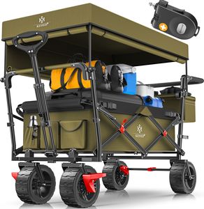 KESSER® Bollerwagen faltbar GT9000 mit Dach Handwagen Transportwagen | inkl. 2x 3-Punkt Gurtsystem| klappbar | Vollgummi-Reifen | bis 80 kg | Vorder- und Hinter-Bremse | inkl. Cover & Schloss