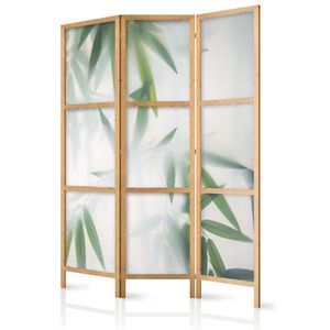 Paravent Bamboo Blätter 135x171 cm - 3-teilig - einseitig - eleganter Sichtschutz - Raumteiler - Trennwand - Raumtrenner - Holz - Design Motiv - Deko - Japan b-B-0591-z-b