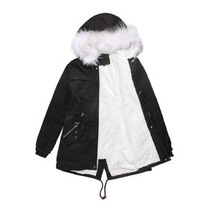 Damen Jacke Dicker Fleece Outwear Warmer Winter Kapuzenmantel Parka Mantel,Farbe: Schwarz,Größe:3XL