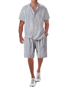 Herren Freizeitanzug T-Shirt und Shorts Set Trainingsanzug  Jogginganzug Hausanzug Grau,Größe M