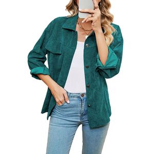 Damen Hemden Button Down Hemdjacken Weiche Outwear Lässig Mit Taschenblusen Tops Herbst  Schwarzgrün,Größe:EU
