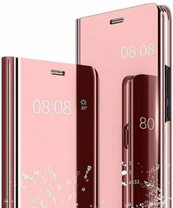 Handy Hülle für Samsung Galaxy A52s 5G A52 5G A52 Clear View Hülle Klapp Flip Hülle Bumper Spiegel Mirror Cover, Farbe: Rosa