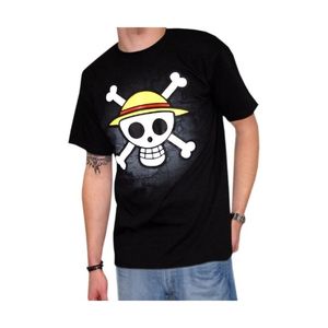 ONE PIECE Herren T-Shirt: Skull with Map Strohhut schwarz, Größe:L