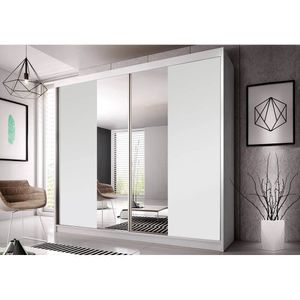 Schwebetürenschrank Kleiderschrank Schrank Garderobe Spiegel Multi 38 - 233 cm (Weiß/Weiß) + Spiegel
