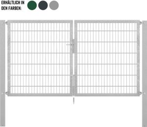 Alberts Doppeltor Flexo Plus mit Zubehör, zum Einbetonieren, feuerverzinkt, Breite 500 cm, Höhe 180 cm, Pfostenstärke 100 x 100 mm
