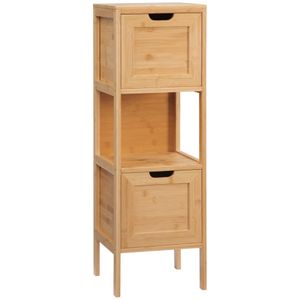 kleankin koupelnová skříňka, koupelnová skříňka se 2 zásuvkami, bambusová skříňka, spodní skříňka s ochranou proti překlopení, boční skříňka, venkovský styl, přírodní dřevo, 30 x 30 x 90 cm