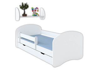 Jugendbett Kinderbett Komplett-Set mit Matratze, Rausfallschutz, Bettkasten 160x80 Weiß