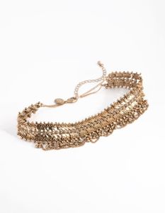 Antique Gold Mesh Chain Choker Necklace
