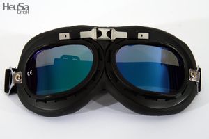 Motorradbrille Classic, schwarz mit Rainbow-getönten Gläsern, schwarzer Rahmen