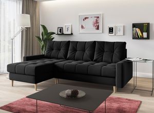 Ecksofa SCANDI L-form Sofa Mit Schlaffunktion Wohnlandschaft Wohnzimmer L Couch - Schwarz