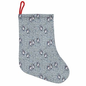 ABAKUHAUS Winter Hängende Nikolausstiefel Weihnachtssocken, Vogel mit Weihnachtsmütze Schnee, Weihnachtsstrumpf zum Aufhängen, 25x35cm, Pale Grau Multicolor