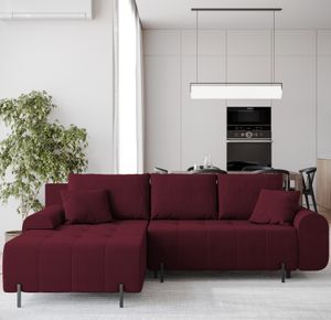 BroMARKT Ecksofa ARCO mit Schlaffunktion Bettkasten Kissen Couch Sofa L-Form, Rotwein