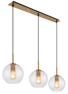 Globo Lighting Hängeleuchte Metall messingfarben, matt, Glas klar, Kabel PVC Schwarz, Höhe kürzbar, LxBxH: 900x200x1200mm, exkl. 3x E27 60W 230V