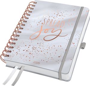 SIGEL J5605 Špirálový kalendár Jolie 2025 - Glittery Joy - 120 g/m² - cca A5 - sivý - tvrdá väzba - 2 Seiten = 1 Woche - 240 S. -zertifiziert