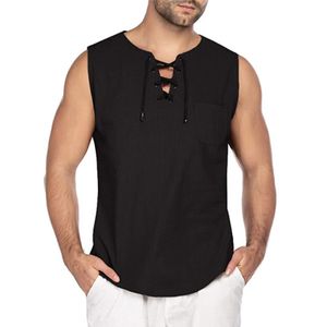 Männer Casual T-Shirts Square Neck Sleeveless Bandage Tops Sommer Slim Fit Pullover,Farbe: Schwarz,Größe:S