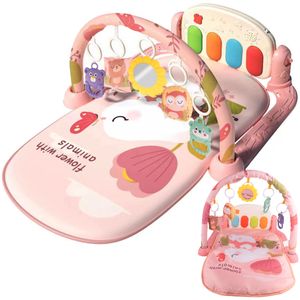 Malplay Spielmatte Mit Spielbogen für Baby mit Musik Spieldecke Mit Klaviertastatur, Beißring, Rasseln Lernspielzeug Für Neugeborene Rosa