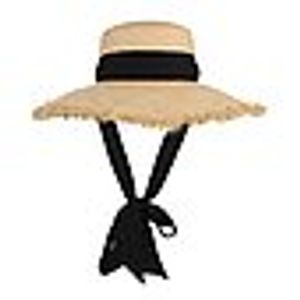 Damen Stroh Sonnenhut Breiter Krempe Floppy Strohhut Sommer Strand  Hut UV-Schutz Beige