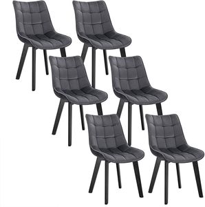 EUGAD Esszimmerstühle 6er Set Wohnzimmerstuhl mit Rückenlehne, Polsterstuhl Küchenstuhl Weich Samt und Holz für ESS- und Wohnzimmer, Dunkelgrau