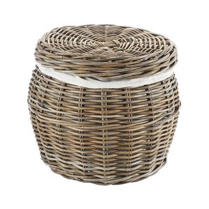 Kobolo Wäschebehälter Aufbewahrungskorb aus Rattan kubu grey mit Stoffeinsatz und Deckel