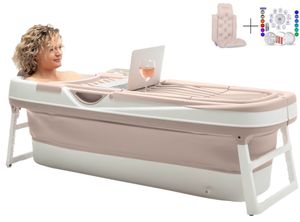 HelloBath® Faltbare Badewanne - Sand - 157cm - Mobile wanne - Klappbare Badezuber - Bath Bucket - Erwachsene und Kinder - inkl. Badekissen & Badlampe