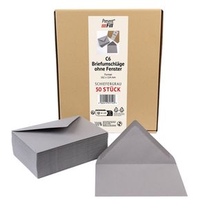 50 x PresentFill® Briefumschläge C6 ohne Fenster - Schiefergrau
