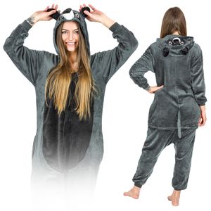 Dámský a pánský halloweenský kostým - jednodílné pyžamo Mýval - kombinéza - karnevalové a pyžamové kostýmy pro dospělé, velikost XL