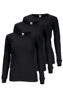 Damen Thermo Unterhemden Set | 3 langarm Unterhemden | Funktionsunterhemden | Thermounterhemden 3er Pack - Schwarz - XL