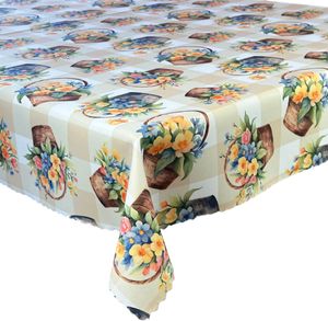 Tischdecke Fleckenabweisende Druck Frühlingskorb Beige Gelb Kariert 130x200 cm