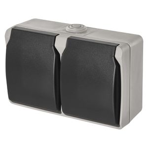 EMOS 2-fach Schutzkontakt-Steckdose mit Klappdeckeln, Aufputz zur Wandmontage, für Feuchtraum und Außenbereich geeignet, Schuko, A1396.1