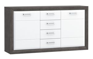 Furniture24 Kommode Lennox New ENXK231, Sideboard mit 2 Türen und 4 Schubladen, Betonoptik mit Weiß Hochglanz