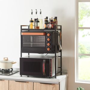 Mikrowellenregal 'Sorsele' Küchenregal 2 Ebenen verstellbar Metall Schwarz