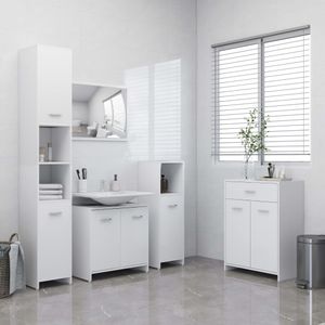 NEU 4-tlg. Badezimmermöbel-Sets Weiß - Badezimmer Spiegel Waschtisch Kommode Unterschrank Badschrank Badspiegel