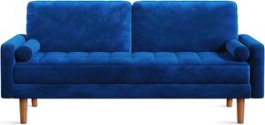 2 Sitzer Sofa Samt Couch mit Wurfkissen Armlehne für Wohnzimmer/Schlafzimmer/Büro Blau