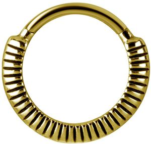 Karisma Edelstahl 316L Hinged Septum Ring Clicker Piercing Ohrring Feder 3D Texture - 1,2x8mm - Gold
