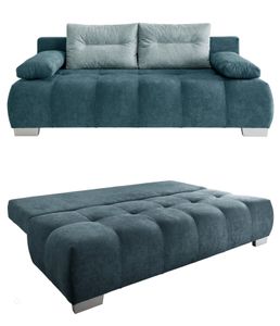 Federkern Schlafsofa Couch m. Liegefunktion u.Bettkasten Steppung in Blau Petrol / 17212